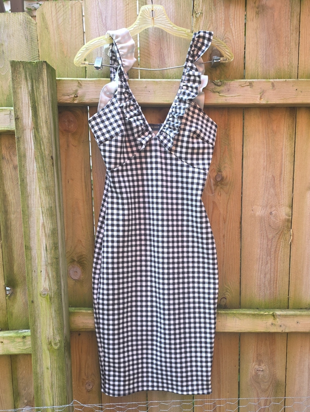 The Vintage Shop Black & White Gingham Midi Dress with Ruffle Straps